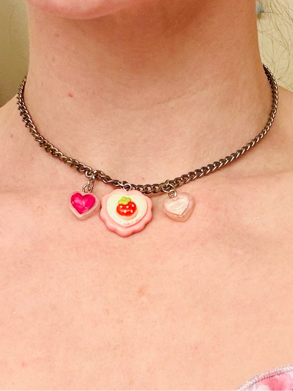 NEW Pink Strawberry Heart Pendant Necklace - Women Jewelry - Picture 6 of 9